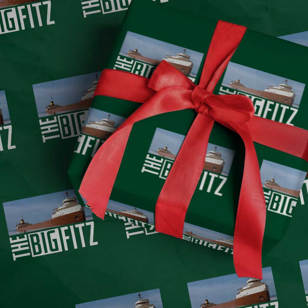 The Big Fitz Tribute Wrapping Paper Roll SS Edmund Fitzgerald Freighter Design for Great Lakes History TS02 Green Print Your Wear