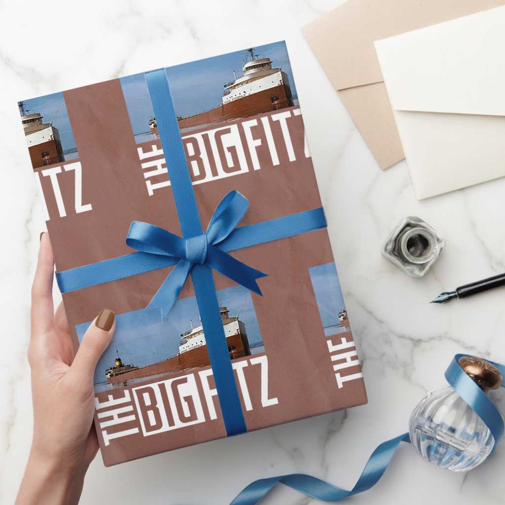 The Big Fitz Tribute Wrapping Paper Roll SS Edmund Fitzgerald Freighter Design for Great Lakes History TS02 Mocha Print Your Wear