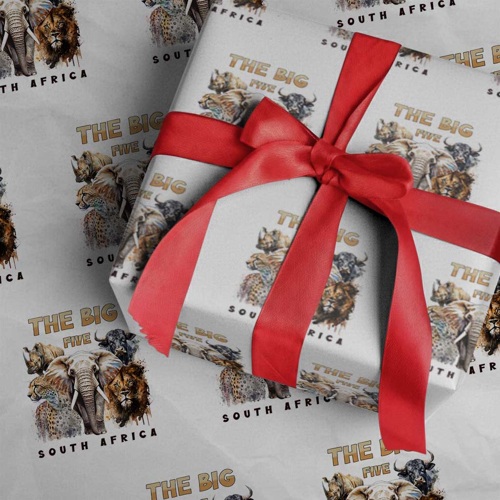 The Big Five South Africa Wrapping Paper Roll Elephant Lion Rhino Buffalo Leopard Animals Safari Wildlife TS02 White Print Your Wear