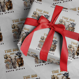 The Big Five South Africa Wrapping Paper Roll Elephant Lion Rhino Buffalo Leopard Animals Safari Wildlife TS02 White Print Your Wear