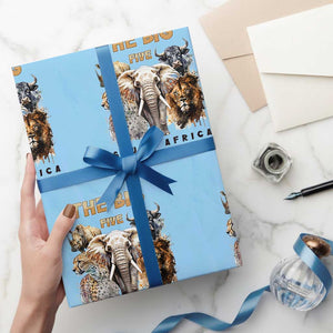 The Big Five South Africa Wrapping Paper Roll Elephant Lion Rhino Buffalo Leopard Animals Safari Wildlife TS02 Light Blue Print Your Wear