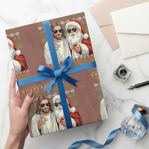 The Boys Are Back in Town Funny Christmas Wrapping Paper Roll Cool Santa and Jesus Holiday Humor TS02 Mocha Print Your Wear