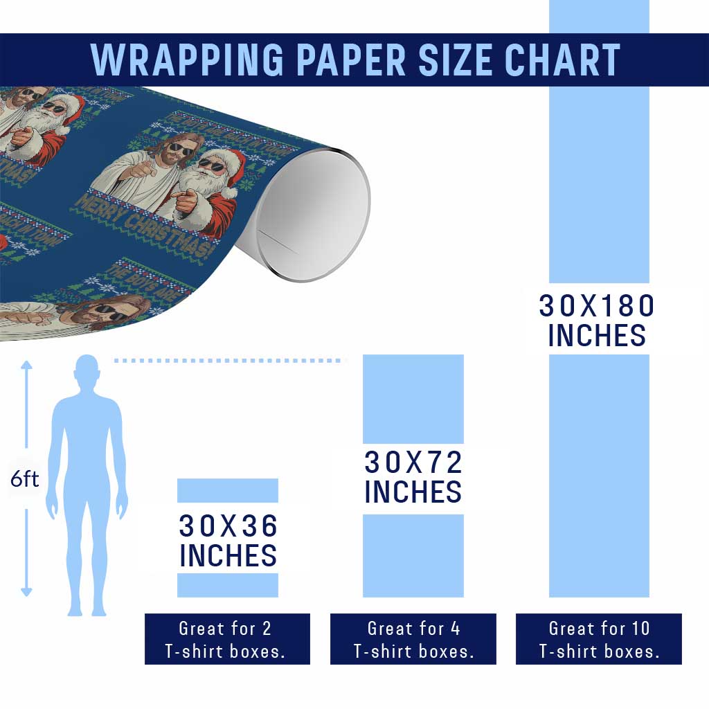 The Boys Are Back in Town Funny Christmas Wrapping Paper Roll Cool Santa and Jesus Holiday Humor TS02 Print Your Wear
