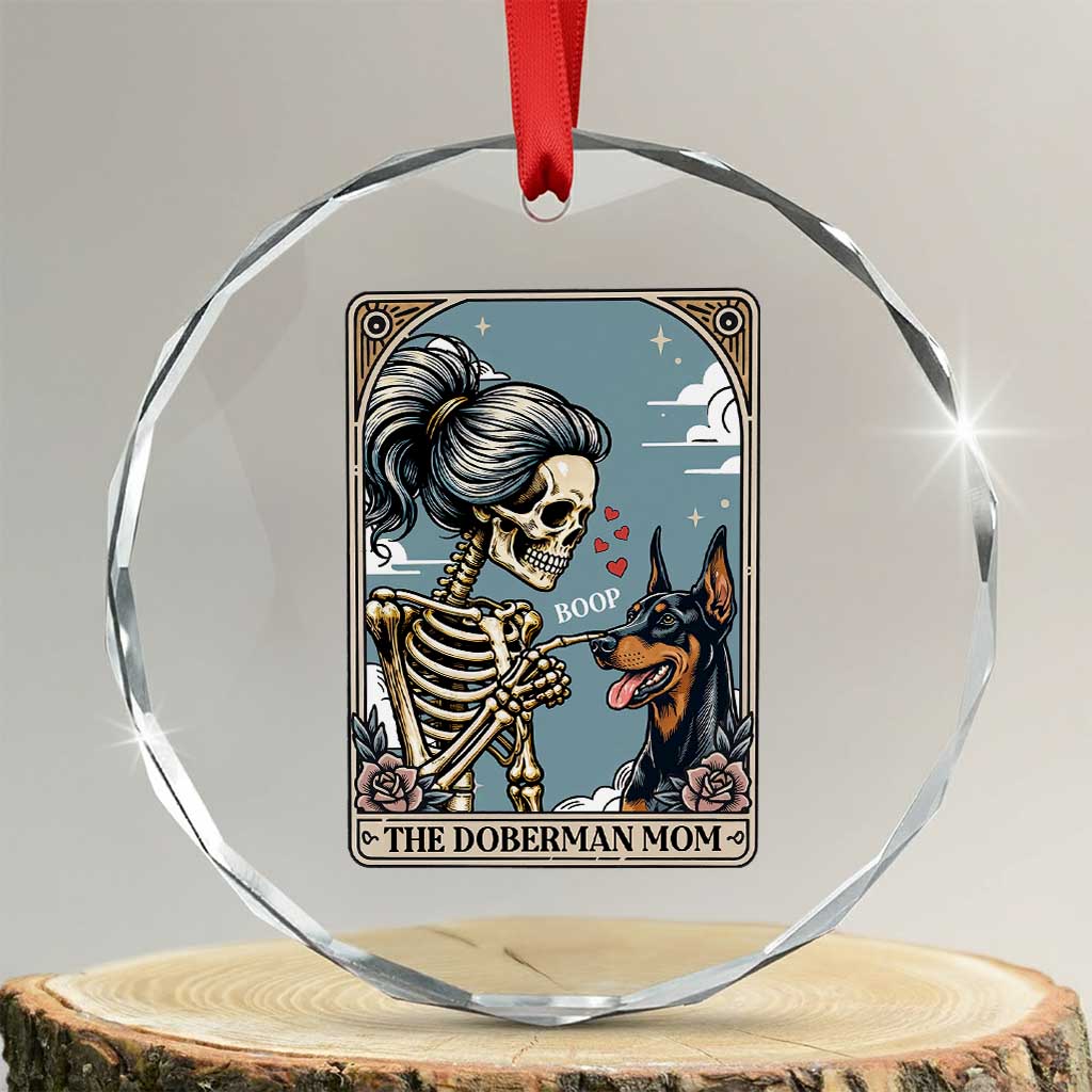 The Doberman Mom Skeleton Tarot Card Crystal Glass Ornament Boop Dobie Halloween Dog Lover Gift TS12 Transparent Glass 3'' Circle Print Your Wear