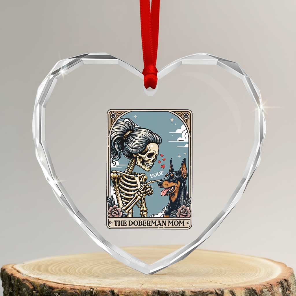 The Doberman Mom Skeleton Tarot Card Heart Crystal Glass Ornament Boop Dobie Halloween Dog Lover Gift TS12 Transparent Glass 3'' Heart Print Your Wear
