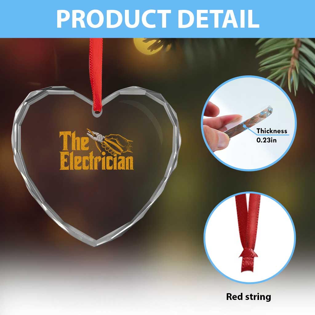 The Electrician Heart Crystal Glass Ornament Vintage Wire Stripper Pliers Graphic
