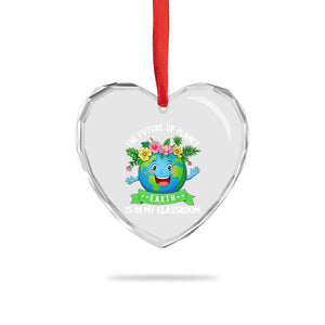 The Future Of Planet Is In My Classroom Heart Crystal Glass Ornament Cute Earth with Floral Earth Day TS14 Print Your Wear