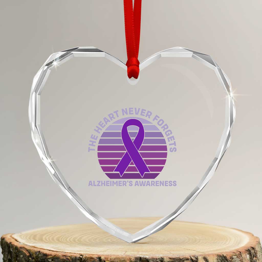 The Heart Never Forgets Alzheimers Support Heart Crystal Glass Ornament Vintage Sunset Purple Ribbon Graphic TS12 Transparent Glass 3'' Heart Print Your Wear