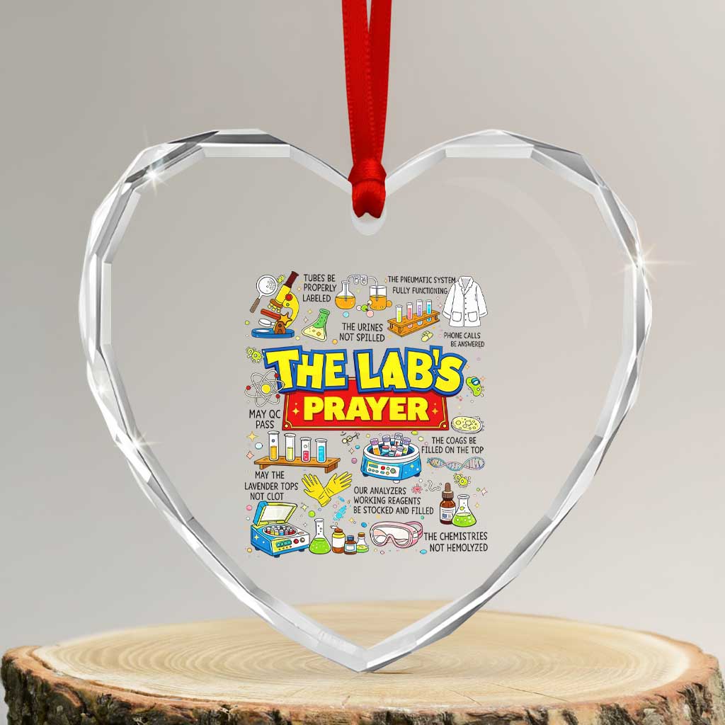 The Lab’s Prayer Funny Lab Week 2026 Heart Crystal Glass Ornament Medical Laboratory Scientist Humor Gift for Lab Techs TS02 Transparent Glass 3'' Heart Print Your Wear