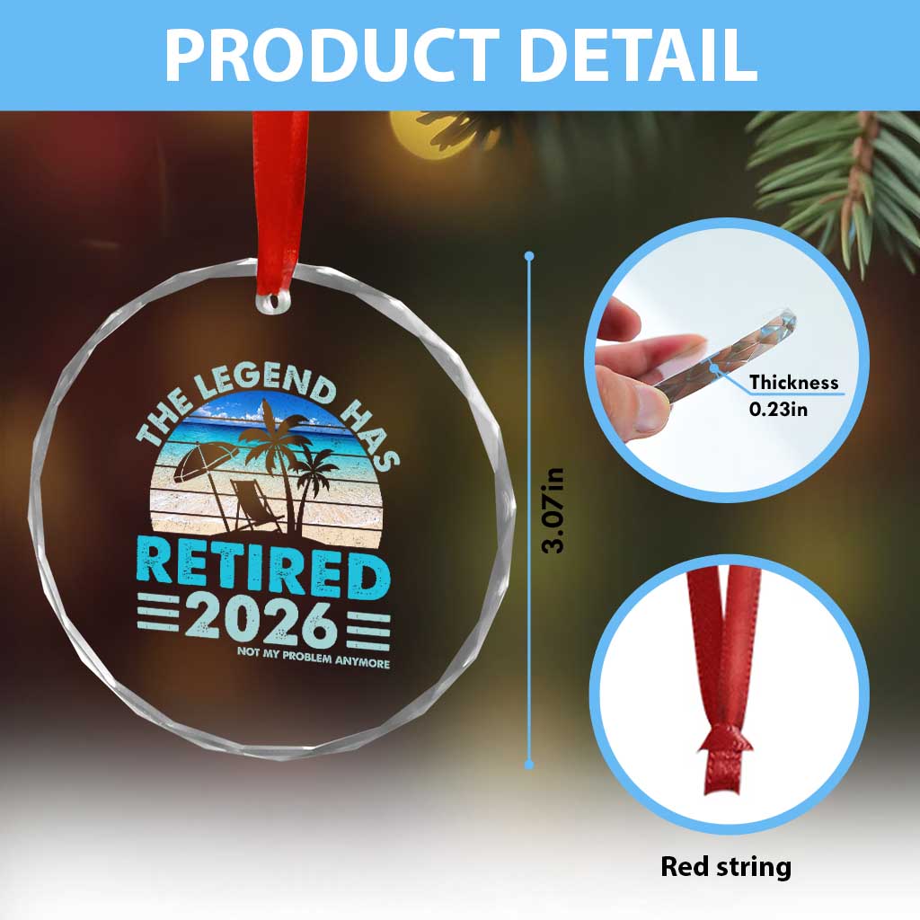 The Legend Has Retired 2026 Crystal Glass Ornament Vintage Tropical Beach Sunset Graphic Ocean Vibes