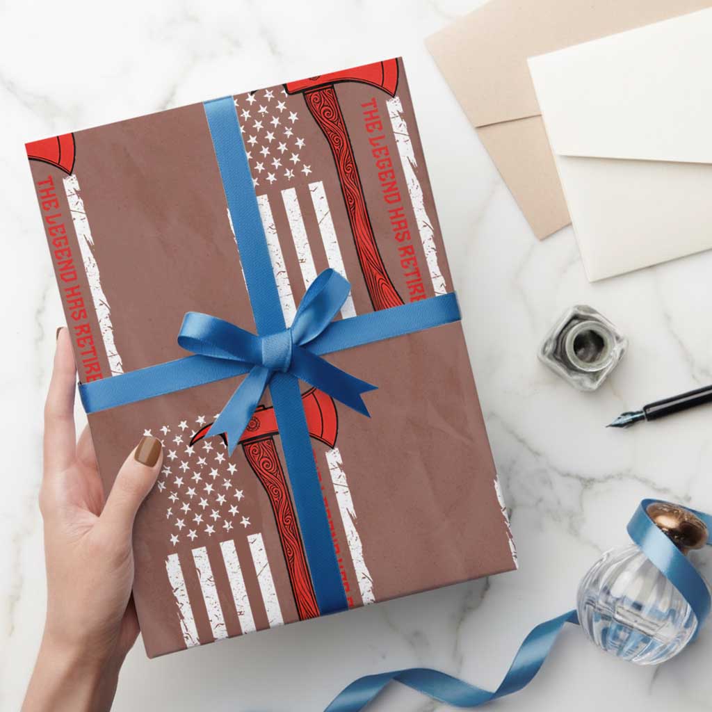 The Legend Has Retired Firefighter Wrapping Paper Roll Vintage Retirement Gifts Fireman American Flag TS10 Mocha Print Your Wear