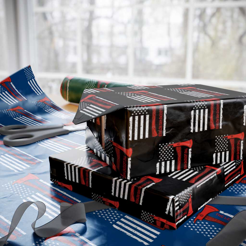 The Legend Has Retired Firefighter Wrapping Paper Roll Vintage Retirement Gifts Fireman American Flag TS10 Black Print Your Wear