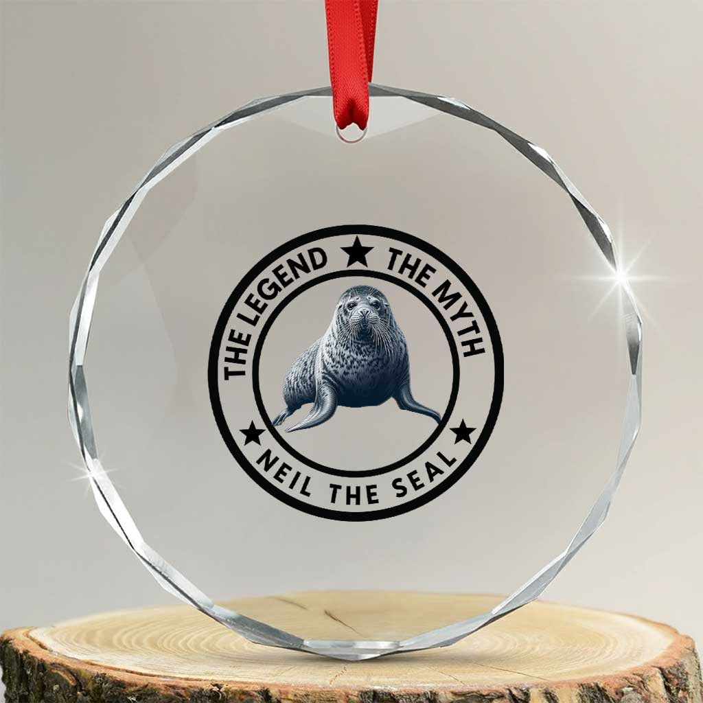 The Legend The Myth Neil The Seal Emblem Graphic Crystal Glass Ornament Funny Viral Southern Elephant Seal Meme TS02 Transparent Glass 3'' Circle Print Your Wear