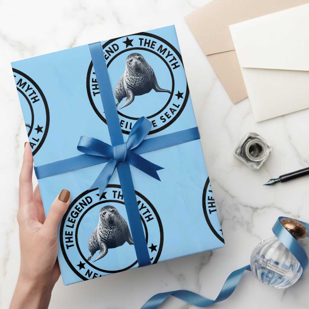The Legend The Myth Neil The Seal Emblem Graphic Wrapping Paper Roll Funny Viral Southern Elephant Seal Meme TS02 Light Blue Print Your Wear