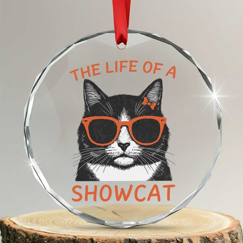 The Life Of A Showcat Crystal Glass Ornament Funny Cat Showgirl Era TS10 Transparent Glass 3'' Circle Print Your Wear