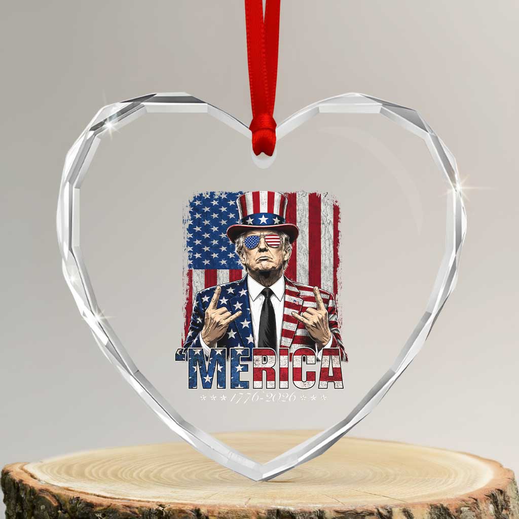 The Nations Leader US 250th Anniversary Heart Crystal Glass Ornament Funny 4th of July 1776 2026
