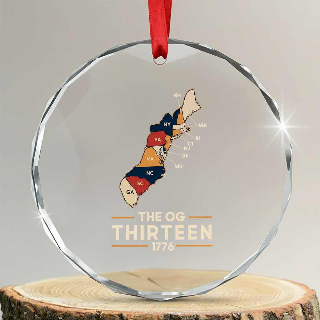 The OG Thirteen 1776 Original Colonies Map Crystal Glass Ornament Funny Retro American History TS02 Transparent Glass 3'' Circle Print Your Wear