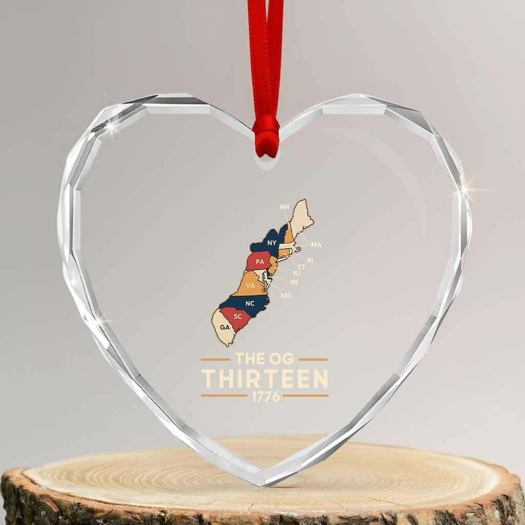 The OG Thirteen 1776 Original Colonies Map Heart Crystal Glass Ornament Funny Retro American History TS02 Transparent Glass 3'' Heart Print Your Wear