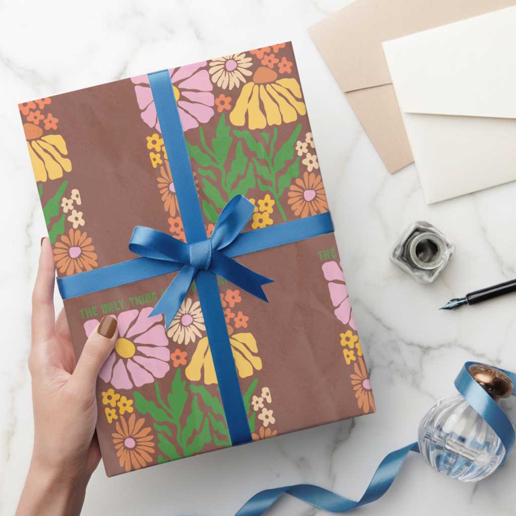 The Only Thing More Powerful Than Hate Is Love Wrapping Paper Roll Retro Floral Bunny Inspirational Quote TS02 Mocha Print Your Wear