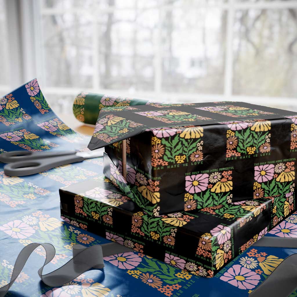 The Only Thing More Powerful Than Hate Is Love Wrapping Paper Roll Retro Floral Bunny Inspirational Quote TS02 Black Print Your Wear