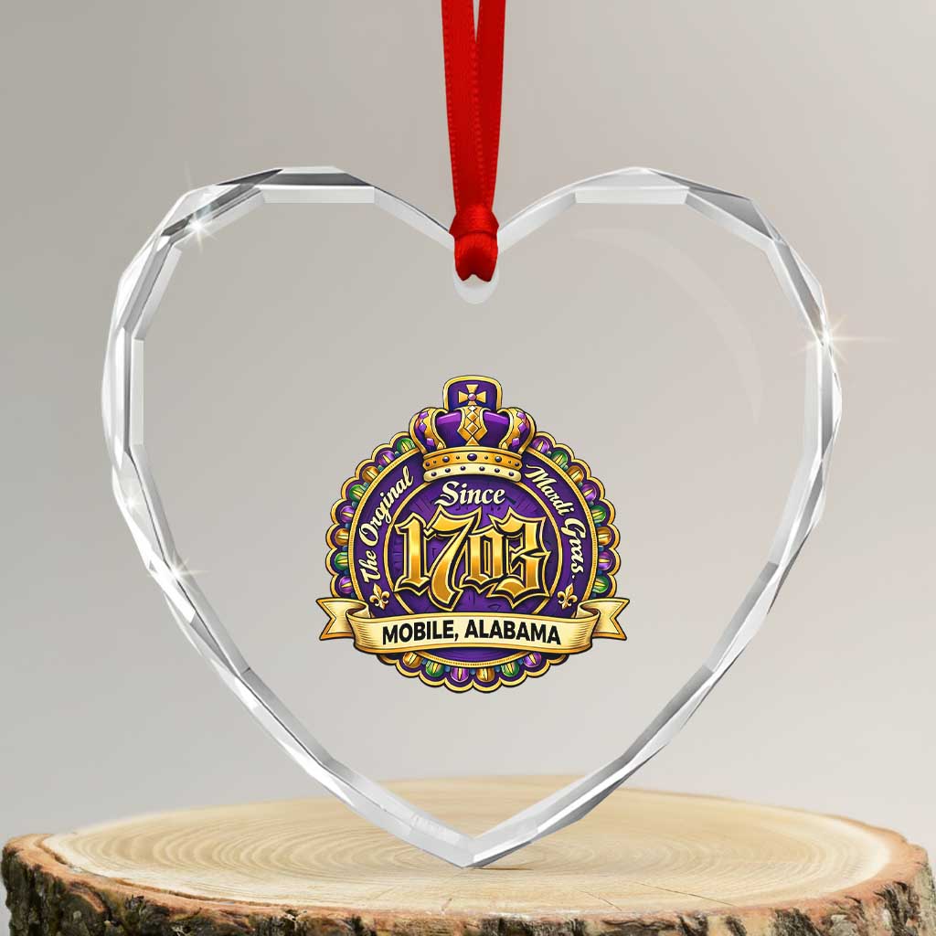 The Original Mardi Gras Mobile Alabama Since 1703 Heart Crystal Glass Ornament TS11 Transparent Glass 3'' Heart Print Your Wear