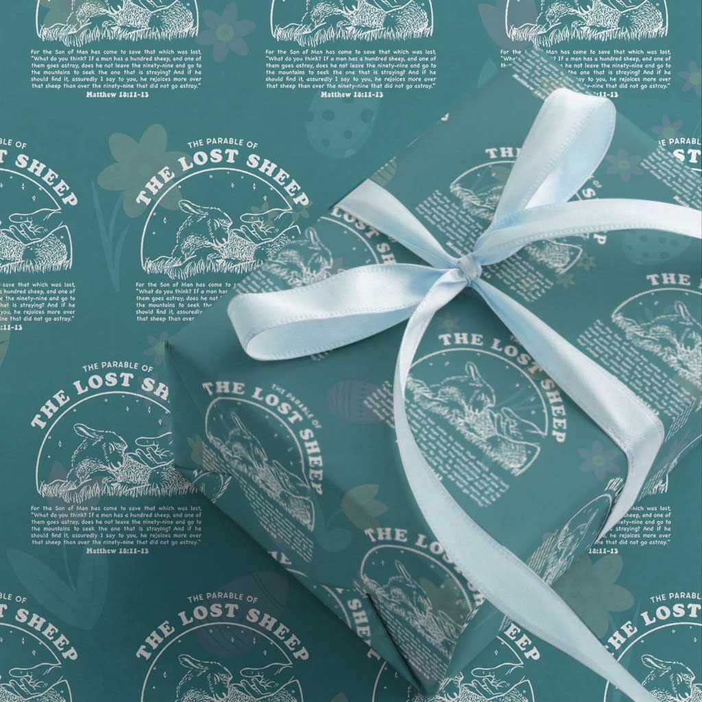 The Parable Of The Lost Sheep Wrapping Paper Roll Christian Bible Verse TS11 Teal Print Your Wear