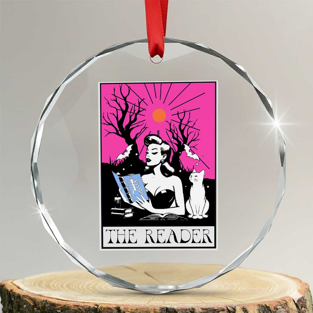 The Reader Tarot Crystal Glass Ornament Witch Reading Book Club Occult Cat Mom TS10 Transparent Glass 3'' Circle Print Your Wear