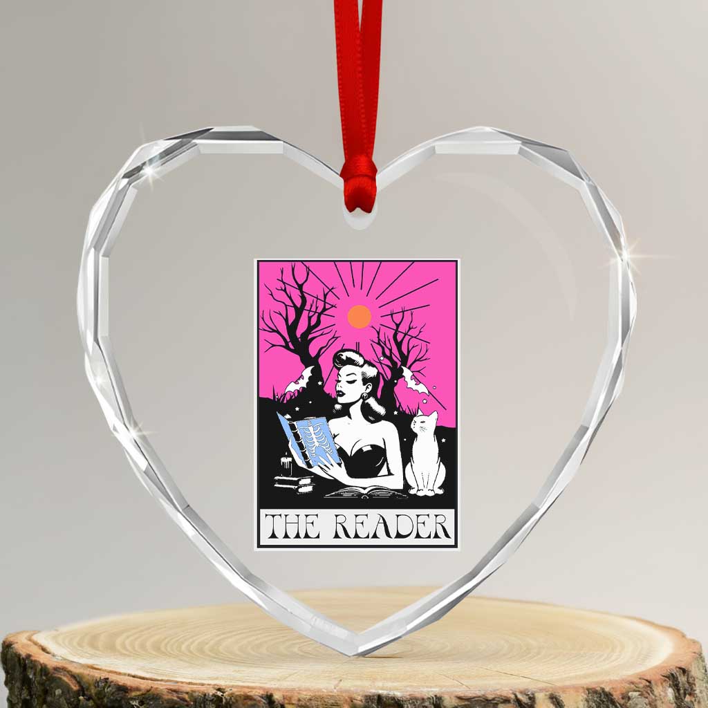 The Reader Tarot Heart Crystal Glass Ornament Witch Reading Book Club Occult Cat Mom TS10 Transparent Glass 3'' Heart Print Your Wear