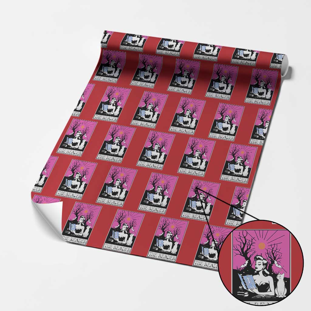 The Reader Tarot Wrapping Paper Roll Witch Reading Book Club Occult Cat Mom TS10 Red Print Your Wear