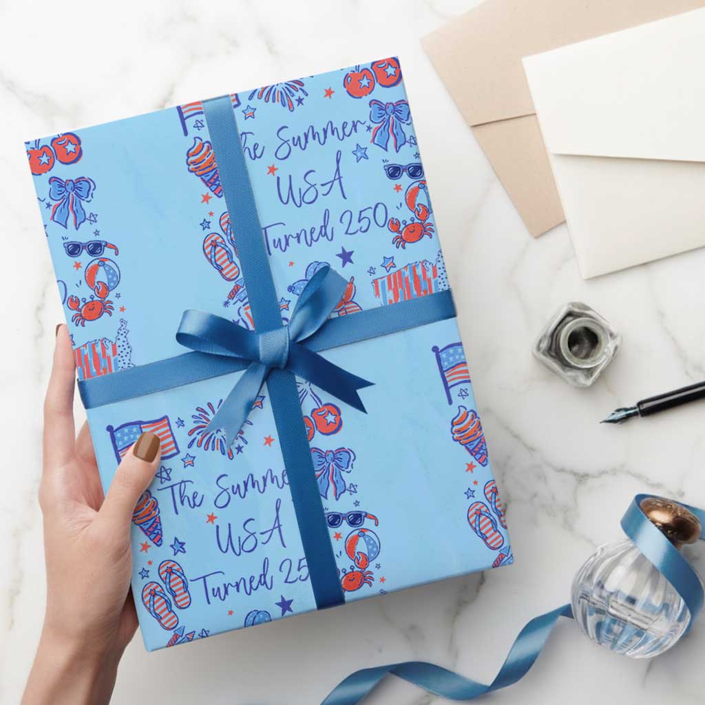 The Summer USA Turned 250 1776 2026 4th of July Wrapping Paper Roll TS11 Light Blue Print Your Wear
