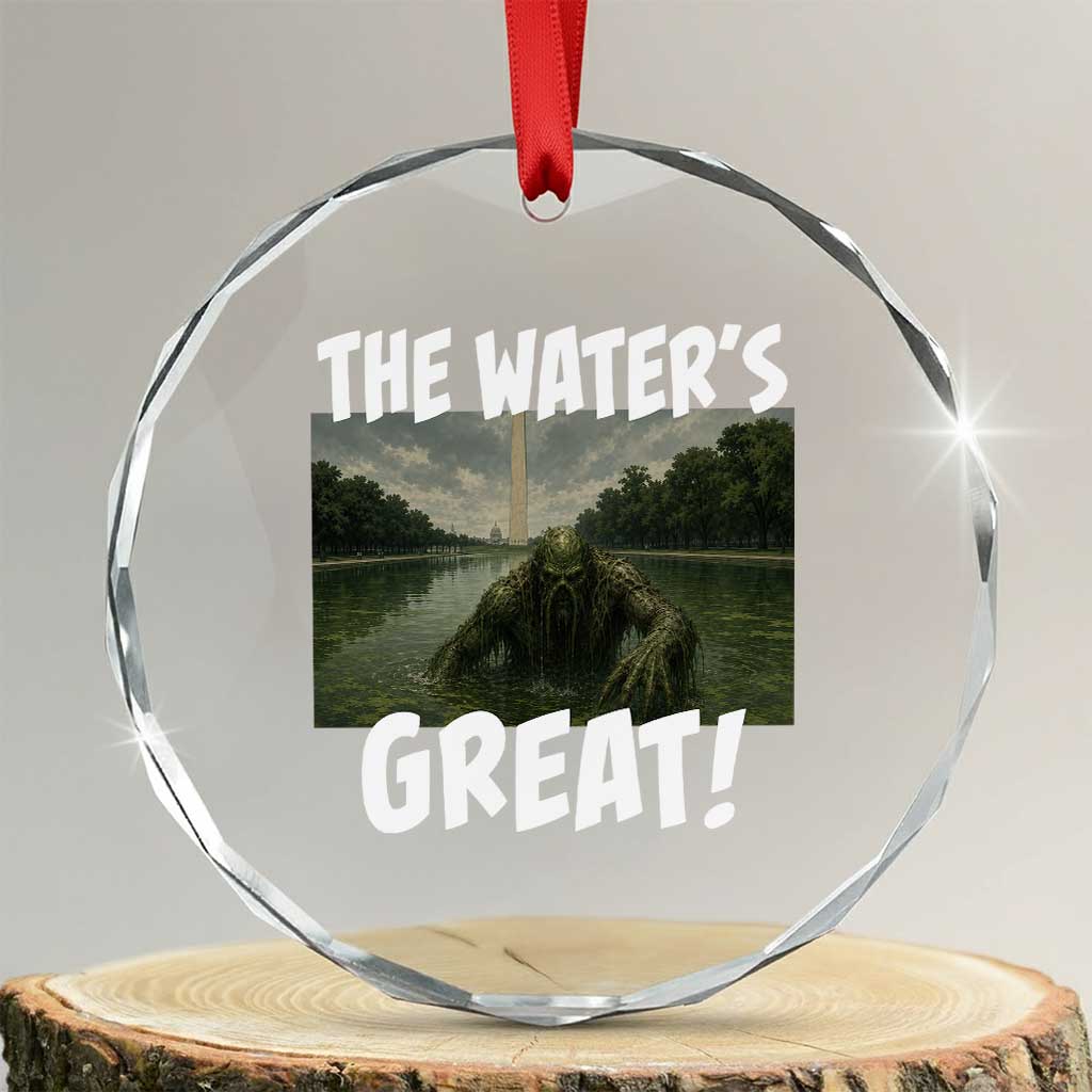 The Water is Great Swamp Monster Reflecting Pool Crystal Glass Ornament Funny Washington DC Algae Creature Meme TS02 Transparent Glass 3'' Circle Print Your Wear