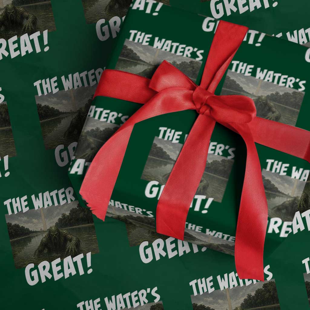 The Water is Great Swamp Monster Reflecting Pool Wrapping Paper Roll Funny Washington DC Algae Creature Meme