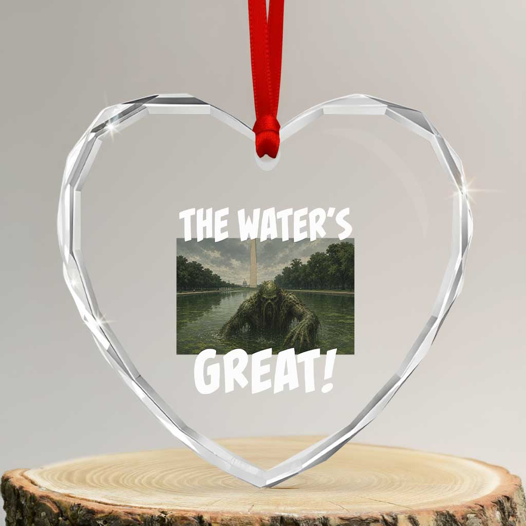 The Water is Great Swamp Monster Reflecting Pool Heart Crystal Glass Ornament Funny Washington DC Algae Creature Meme TS02 Transparent Glass 3'' Heart Print Your Wear