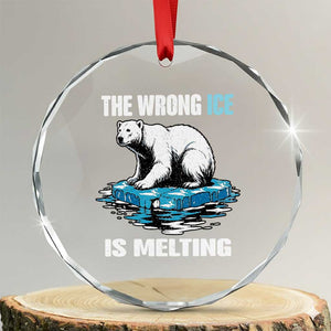 The Wrong Ice is Melting Polar Bear Crystal Glass Ornament Against Ice Environmental Activist Protest TS02 Transparent Glass 3'' Circle Print Your Wear