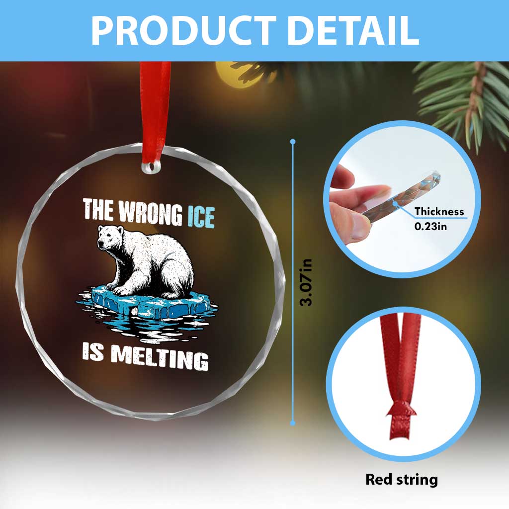 The Wrong Ice is Melting Polar Bear Crystal Glass Ornament Against Ice Environmental Activist Protest TS02 Print Your Wear