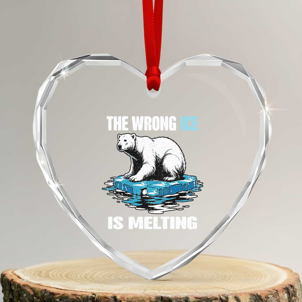 The Wrong Ice is Melting Polar Bear Heart Crystal Glass Ornament Against Ice Environmental Activist Protest TS02 Transparent Glass 3'' Heart Print Your Wear
