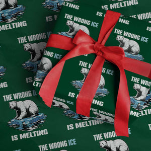 The Wrong Ice is Melting Polar Bear Wrapping Paper Roll Against Ice Environmental Activist Protest TS02 Green Print Your Wear