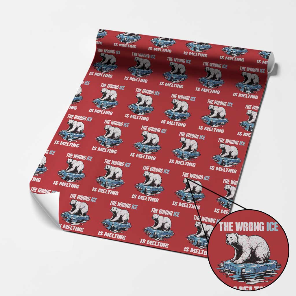 The Wrong Ice is Melting Polar Bear Wrapping Paper Roll Against Ice Environmental Activist Protest TS02 Red Print Your Wear