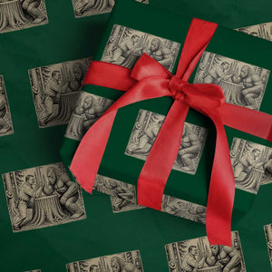Theodore Roosevelt and Bigfoot Arm Wrestling Retro Wrapping Paper Roll TS11 Green Print Your Wear