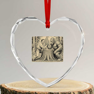 Theodore Roosevelt and Bigfoot Arm Wrestling Retro Heart Crystal Glass Ornament TS11 Transparent Glass 3'' Heart Print Your Wear