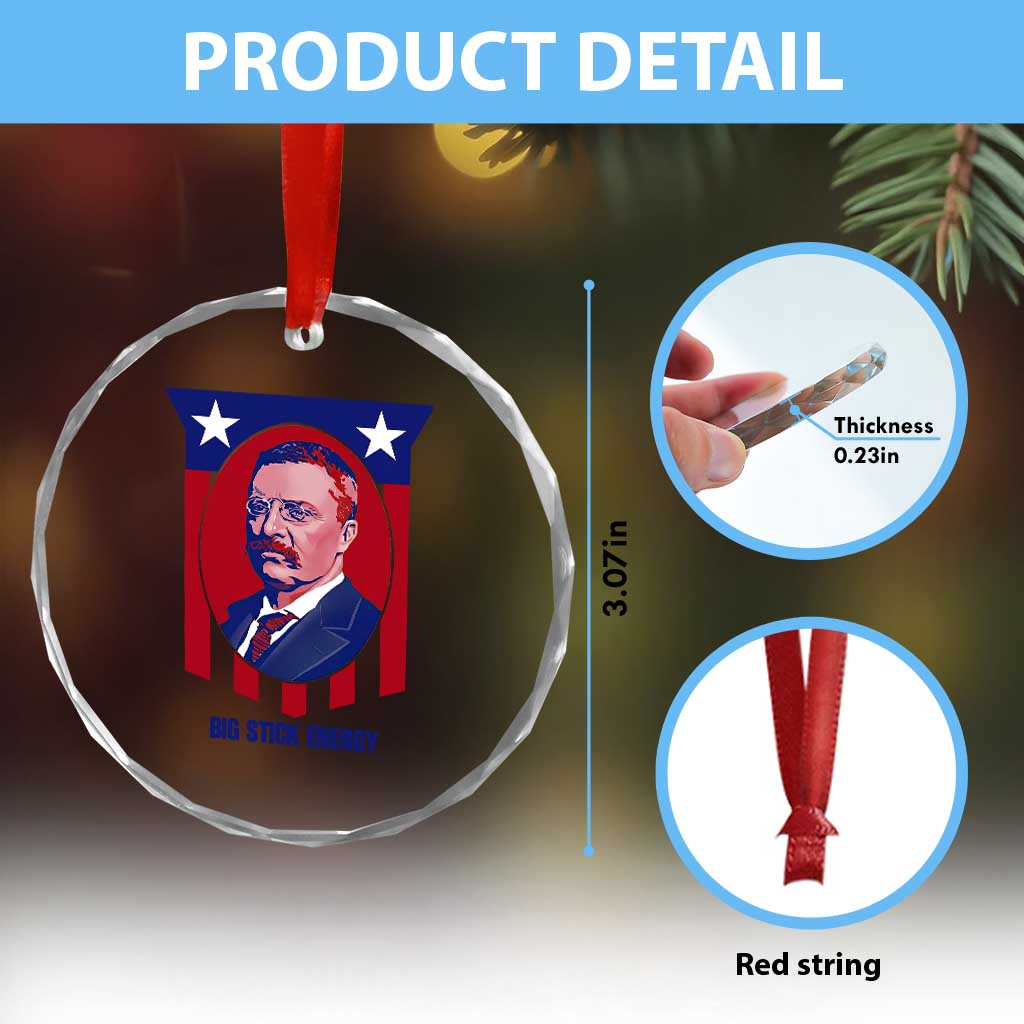 Theodore Roosevelt Patriotic American Flag Crystal Glass Ornament Big Stick Energy President TS14 Print Your Wear
