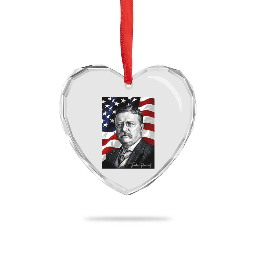 Theodore Roosevelt Patriotic American Flag President Heart Crystal Glass Ornament TS14 Print Your Wear
