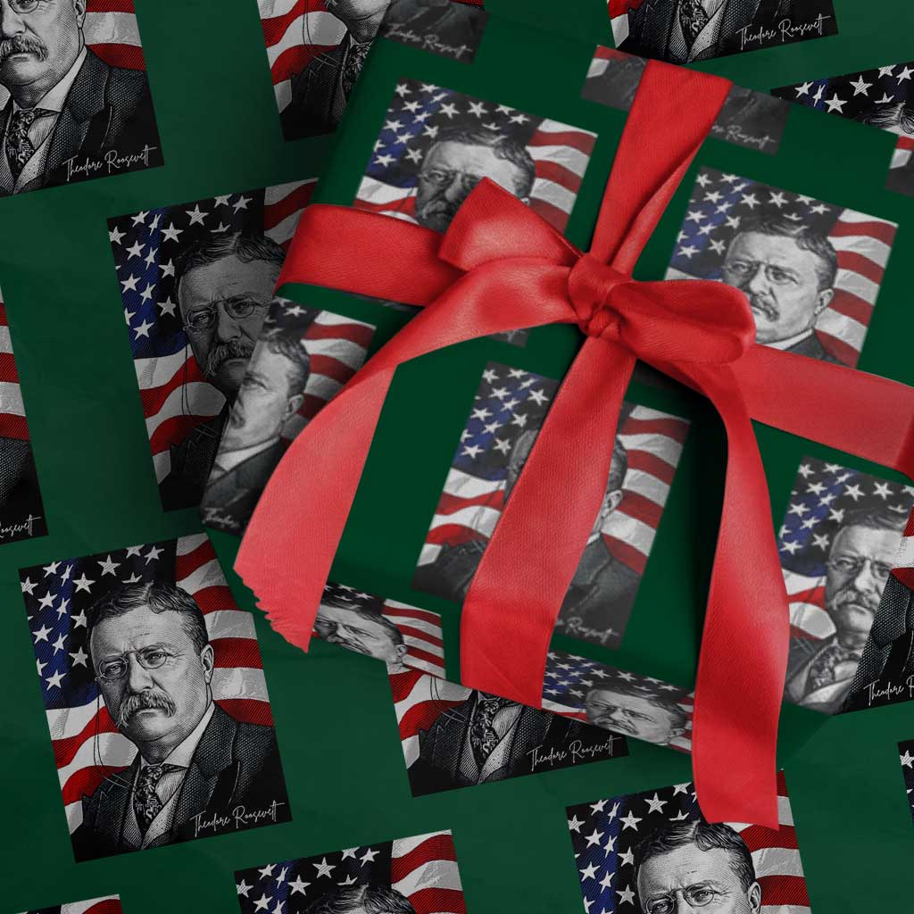 Theodore Roosevelt Patriotic American Flag President Wrapping Paper Roll TS14 Green Print Your Wear