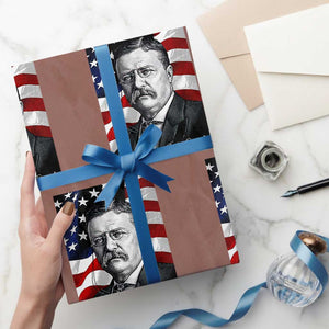 Theodore Roosevelt Patriotic American Flag President Wrapping Paper Roll TS14 Mocha Print Your Wear