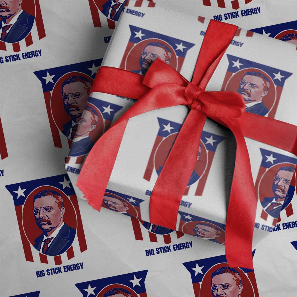 Theodore Roosevelt Patriotic American Flag Wrapping Paper Roll Big Stick Energy President TS14 White Print Your Wear