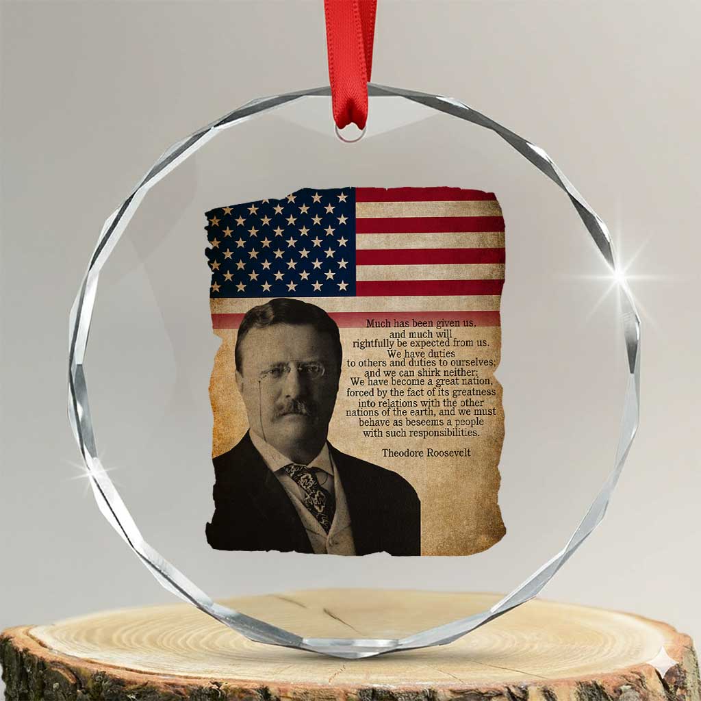 Theodore Roosevelt Quote Crystal Glass Ornament American President History TS14 Transparent Glass 3'' Circle Print Your Wear
