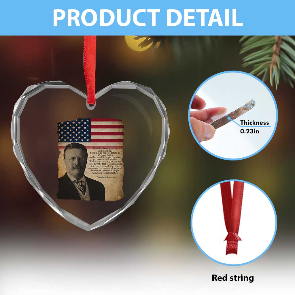 Theodore Roosevelt Quote Heart Crystal Glass Ornament American President History TS14 Print Your Wear