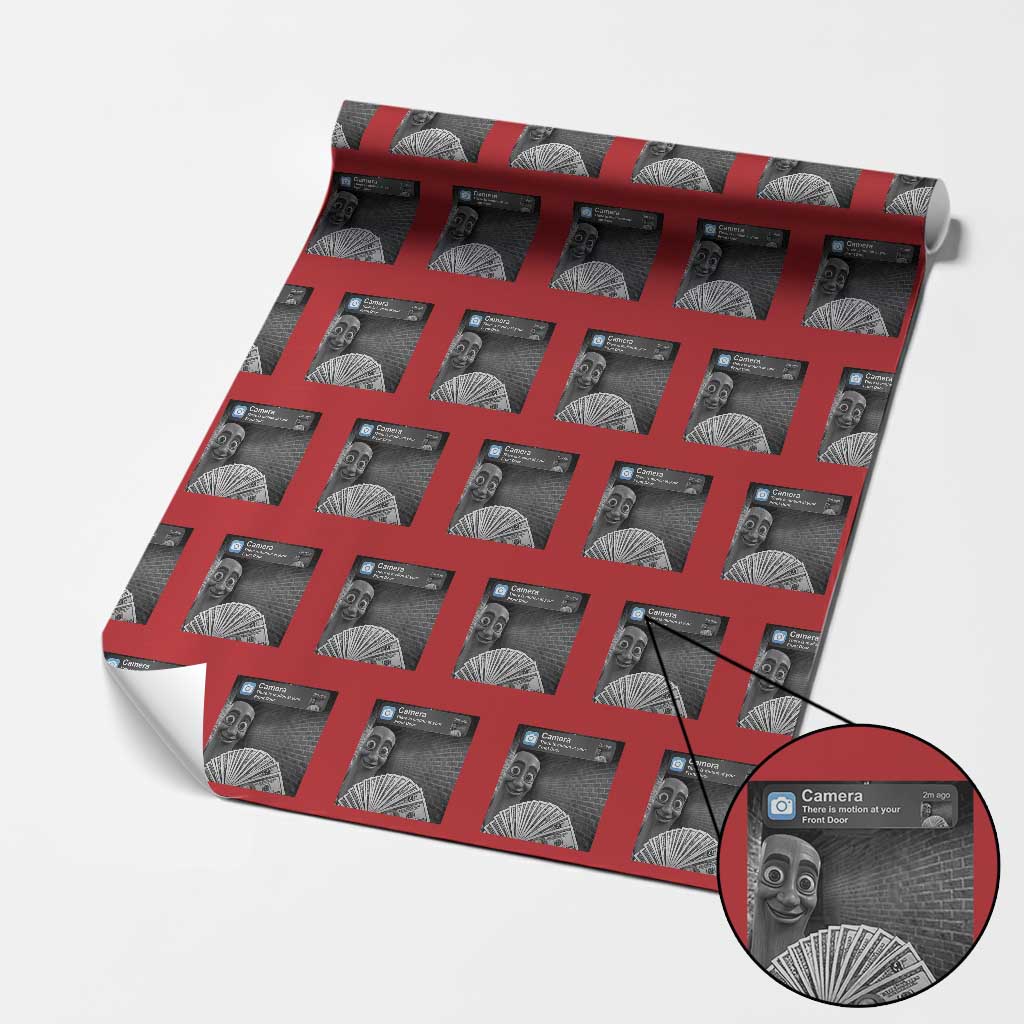 There is Motion at Your Front Door Wrapping Paper Roll Tung Tung Tung Sahur Italian Brainrot Meme TS14 Red Print Your Wear