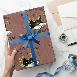 There Is No Such Thing As Too Many Books Wrapping Paper Roll Cute Kitty Reading Book TS12 Mocha Print Your Wear