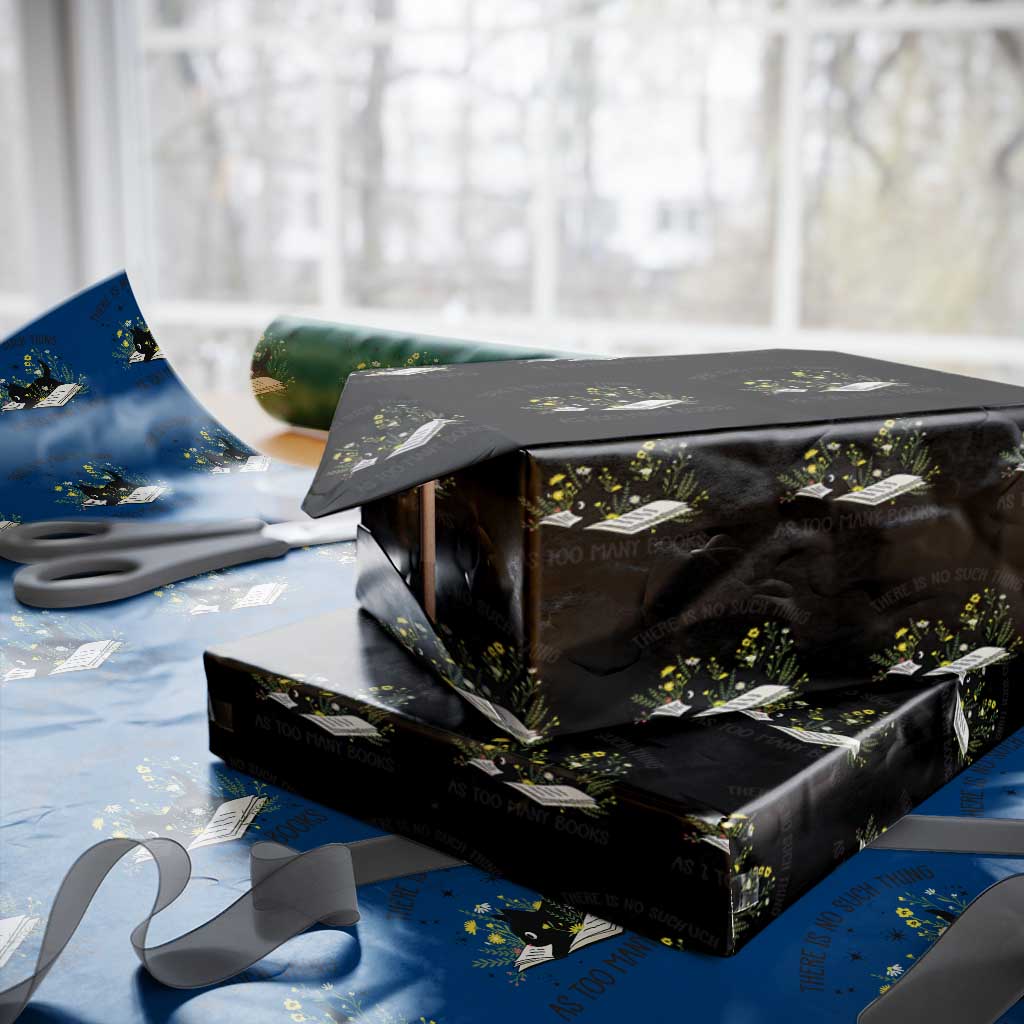 There Is No Such Thing As Too Many Books Wrapping Paper Roll Cute Kitty Reading Book TS12 Black Print Your Wear